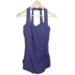 Lands End Womens One Piece Tummy Control Rouched Sides Purple Swimsuit Size 12L